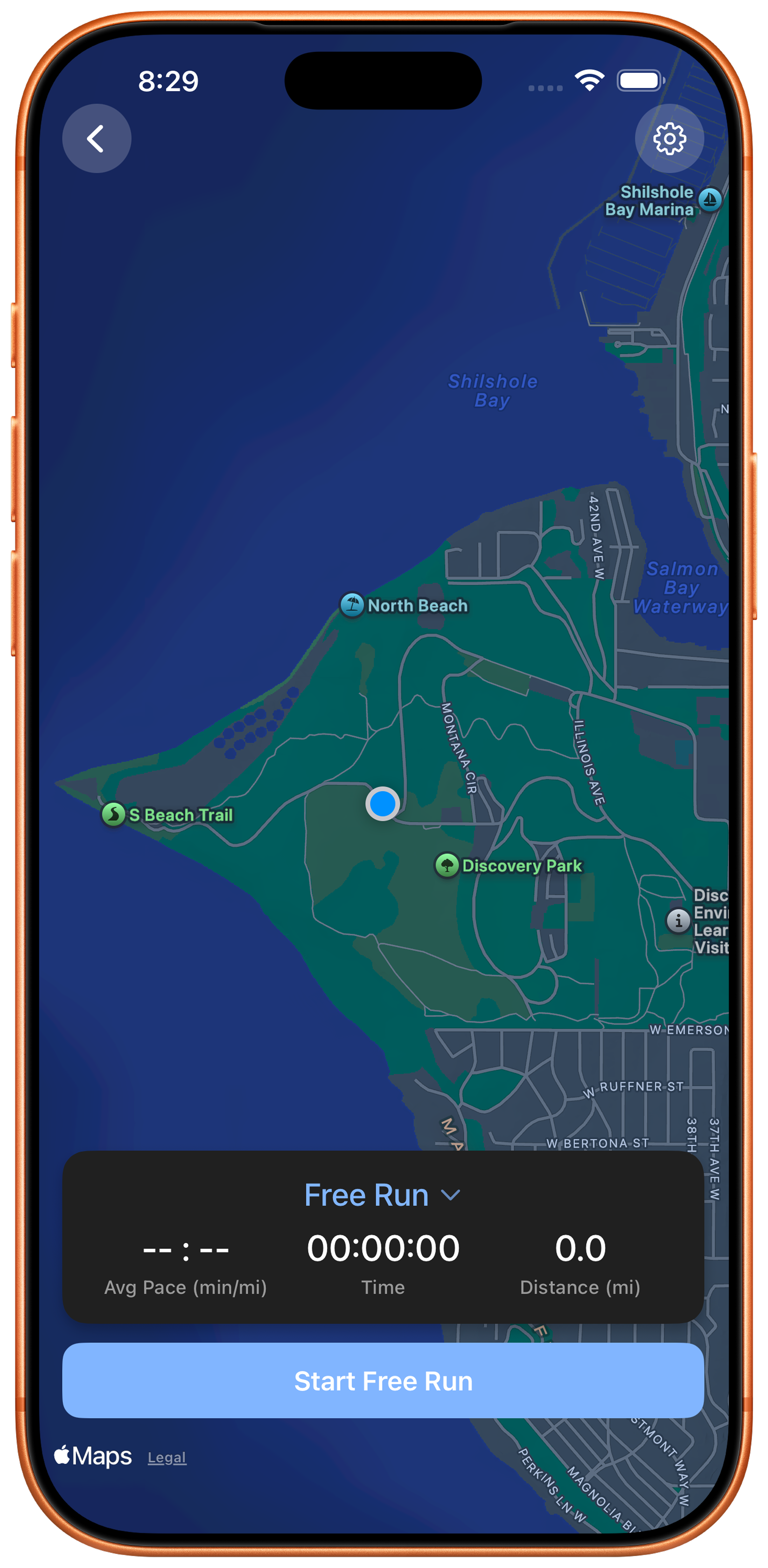 DashLab live workout view with map and pace tracking